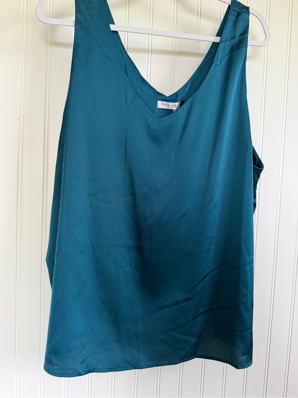 Women’s Ekouaer Shiny Teal V-Neck Sleeveless‎ Top 3XL New Preppy Minimalist